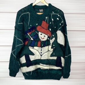 VASHTI DIFFERENCE Vintage Mohair Christmas Snowman Sweater New Zealand L